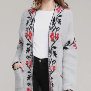 Elegant Floral Gray Cardigan